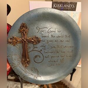 Decorative Plate with Cross and Inspirational Quote